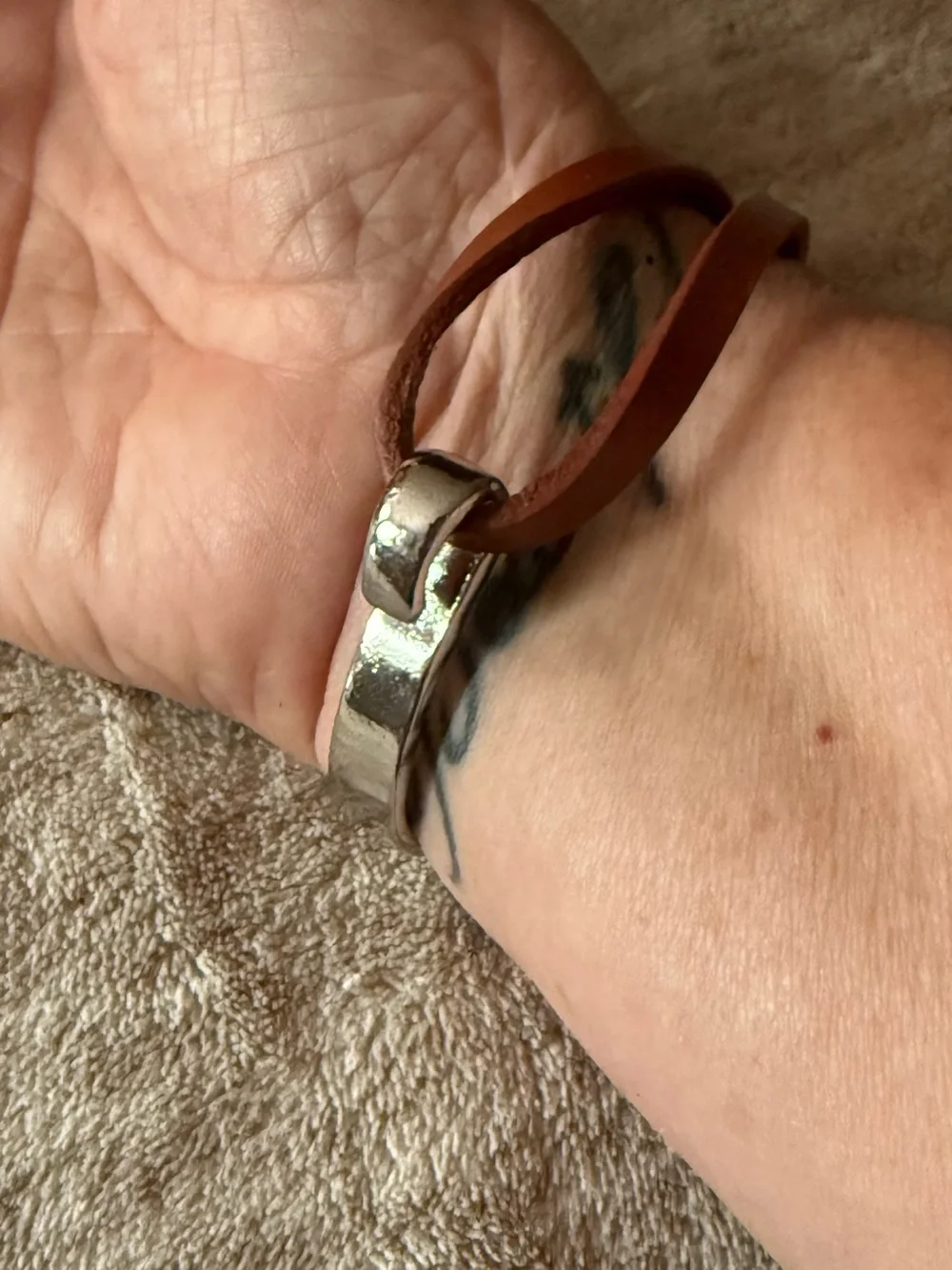 Handmade Brown Leather Double-Strap Bracelet with Silver Accent